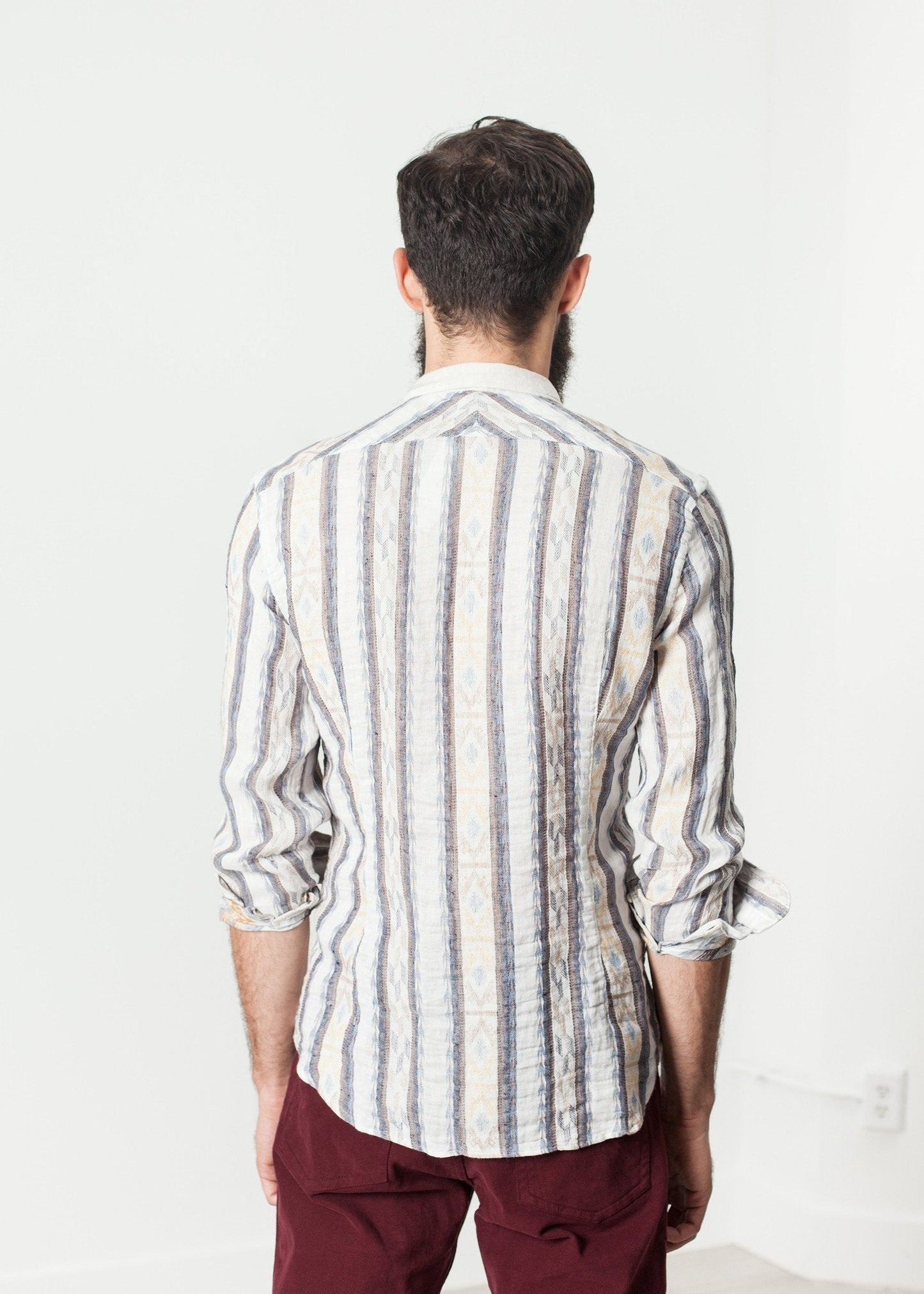 Camisa Western de Lino en Beige/Azul